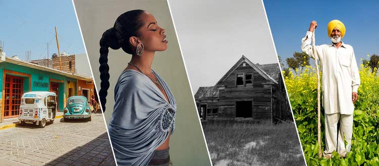 Collage of photographs taken by four photographers with different backgrounds and styles.