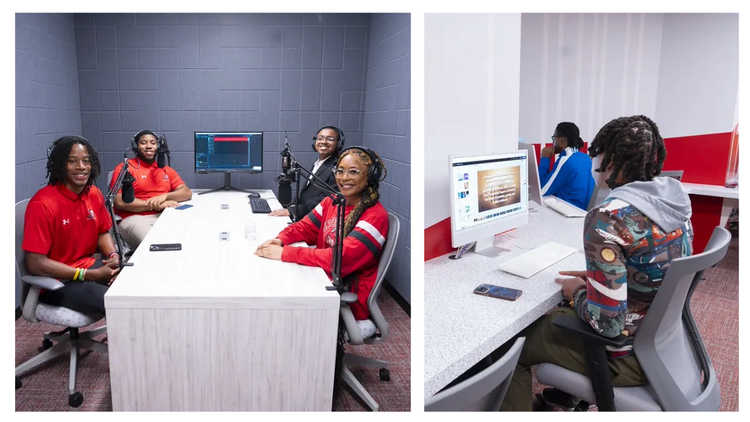Images of students working on computers on the campus of Winston-Salem State University.
