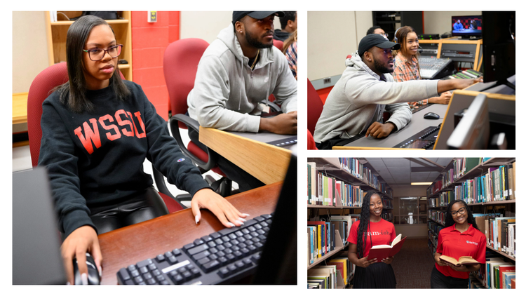 Images of students working on computers on the campus of Winston-Salem State University.