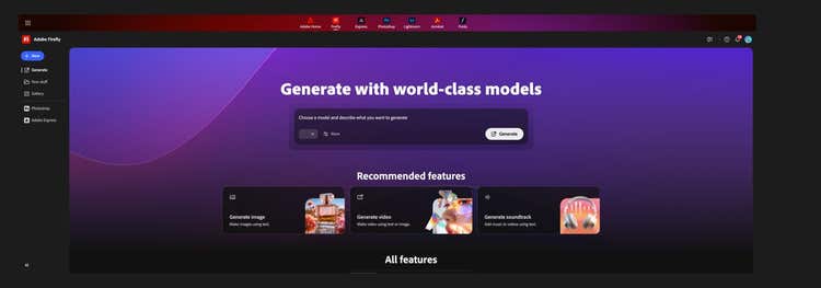 Screenshot of Adobe Firefly homepage.