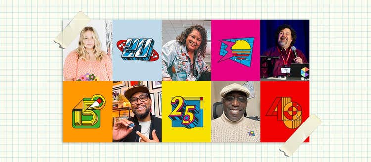 Adobe MAX creators with thier Adobe customer anniversary pins.