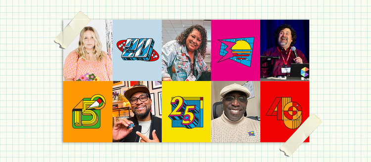 Adobe MAX creators with thier Adobe customer anniversary pins.