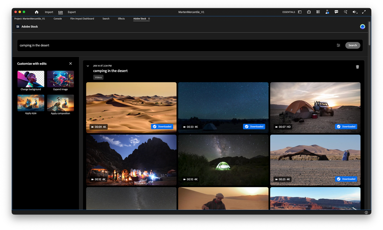 Adobe Stock is now integrated inside Premiere.