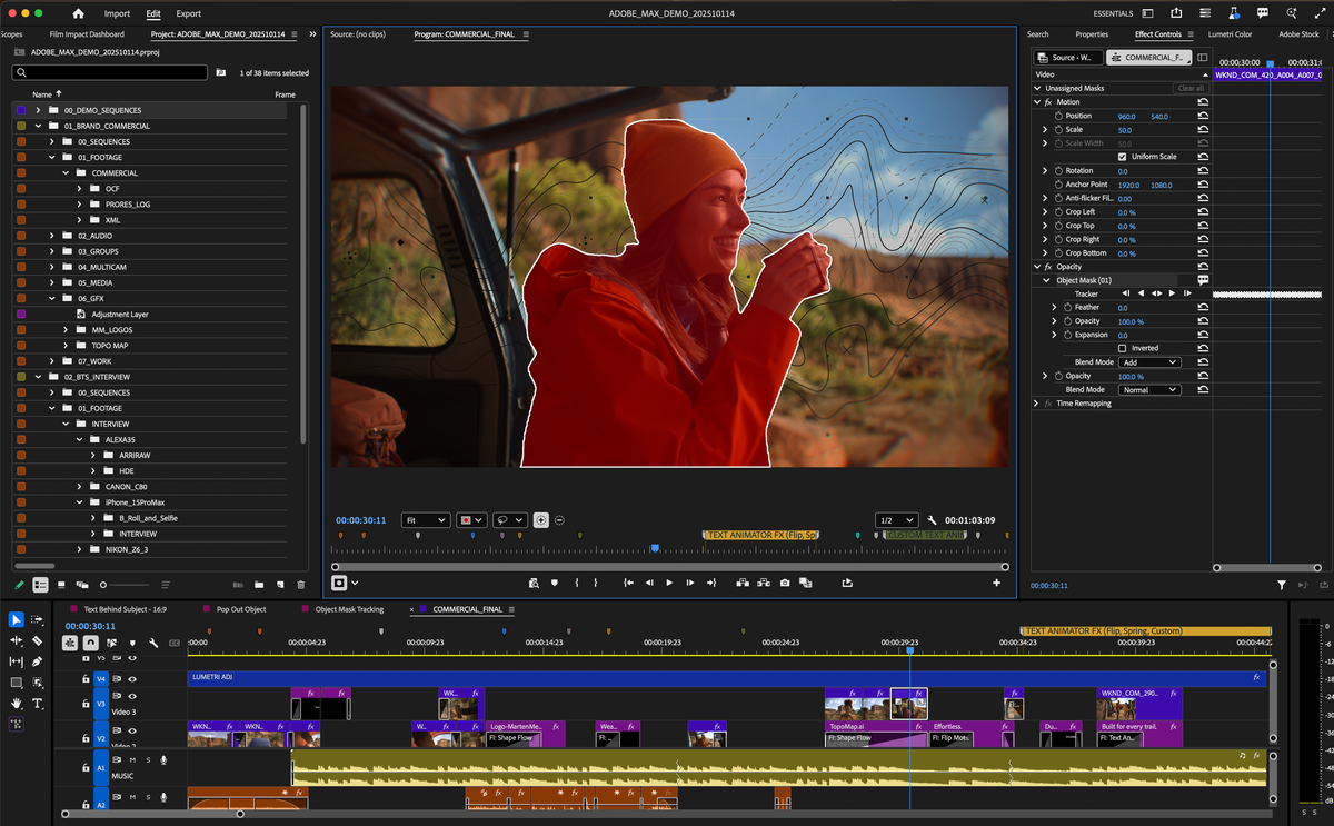Adobe Premiere object mask update interface