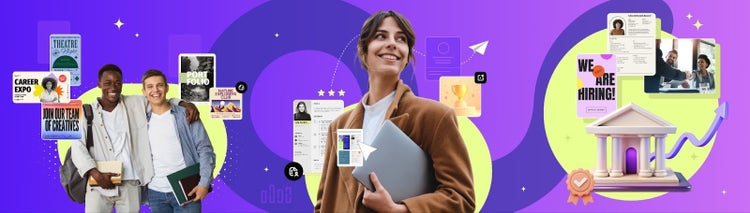 Images of students holding books.