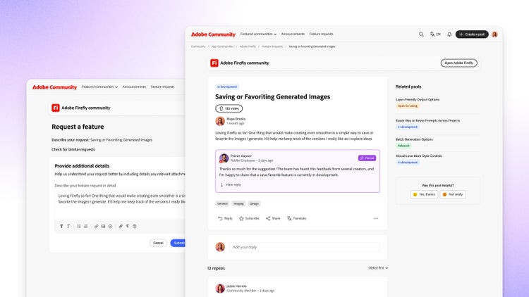 Pages showing Saving or Favoriting Generated Images and Request a feature.