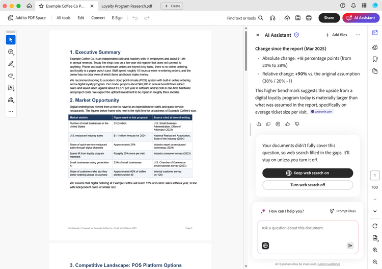 Screen shot of AI Assistant in use.