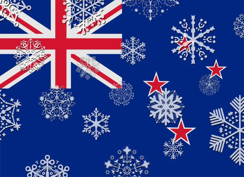 new zealand flag with snowflakes