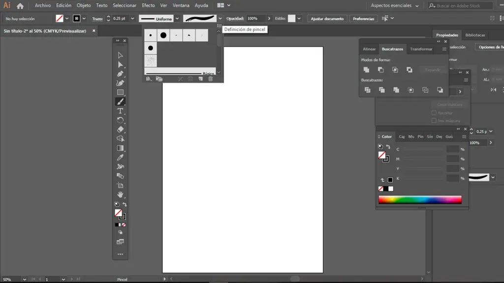 Panel de control definicion de pinceles, Adobe Ilustrator
