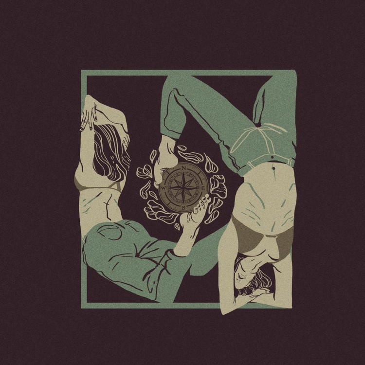 ilustracion de dos mujeres contorsionando su cuerpo formando un cuadrado
