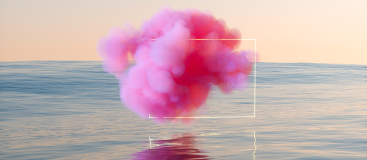 nube de humo color rosa sobre agua