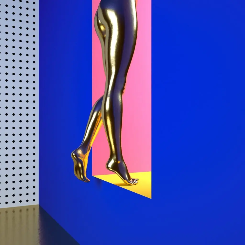 ilustracion de las piernas de un dummie sobre una plataforma de color amarillo, rosa y azul