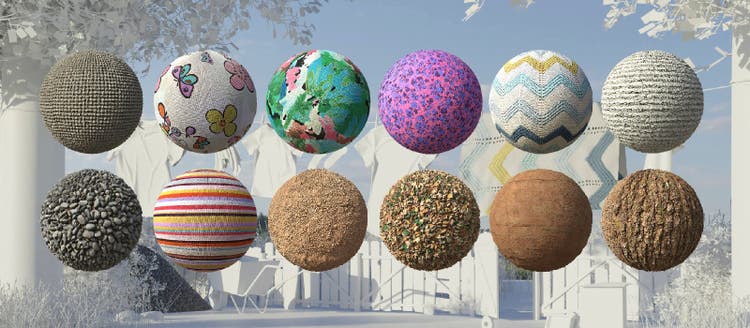 ilustracion de doce circulos en realidad aumentada con diferentes texturas y colores