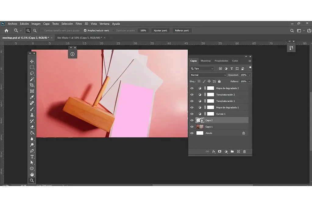 mesa de trabajo en Adobe Photoshop para la creacion de mockups conversion de objetos inteligentes