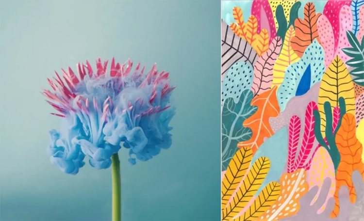 Dos imagenes de plantas con colores de primavera pastel