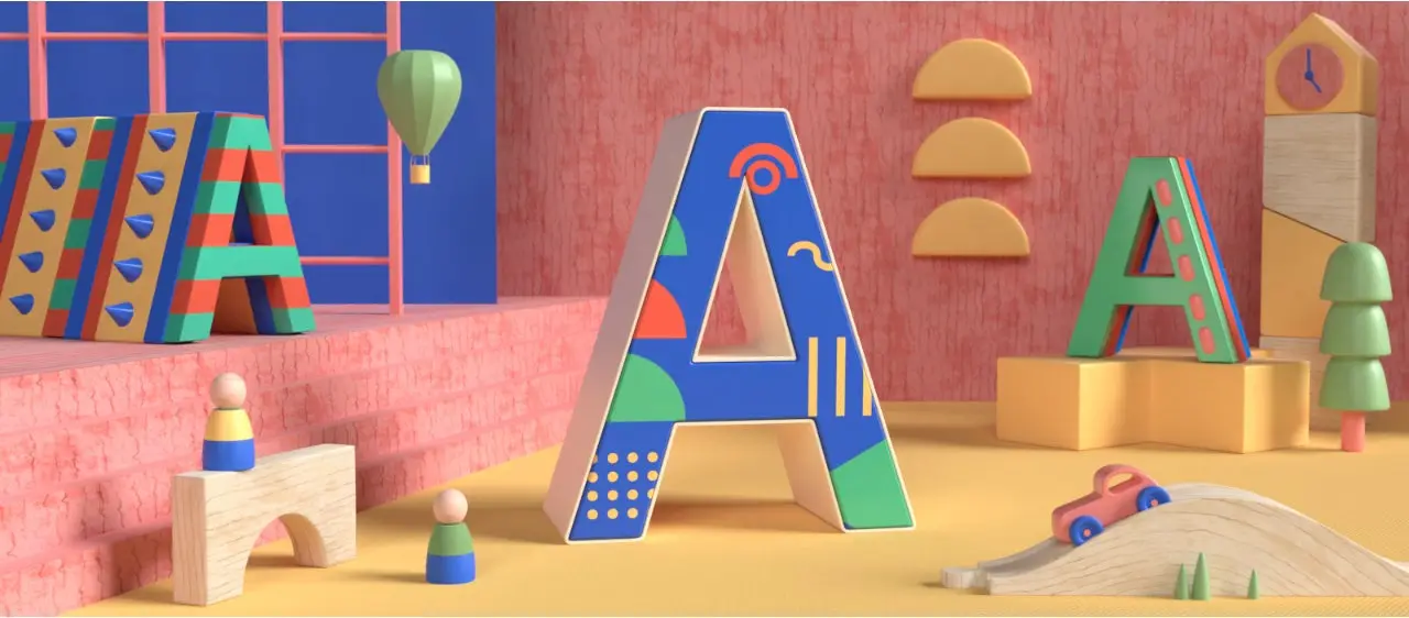Ilustracion en de letras A en diferentes colores y estilos en Adobe Aero