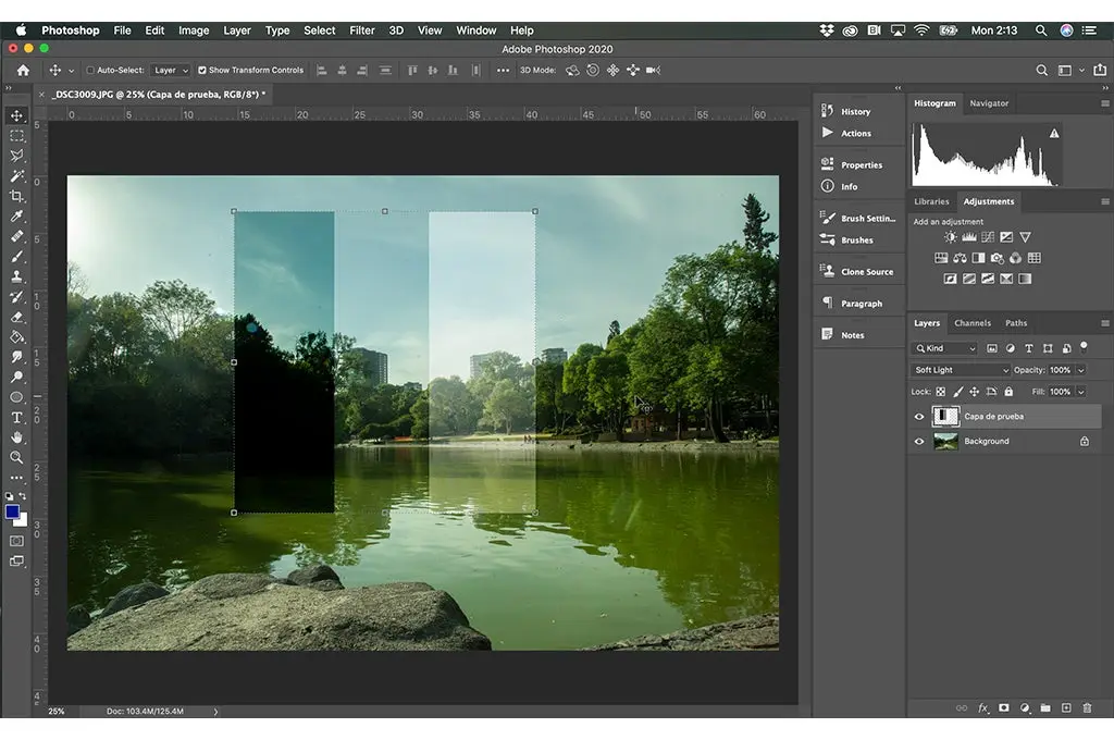 modo luz suave sobre un paisaje para la creacion de modos de fusion en Photoshop