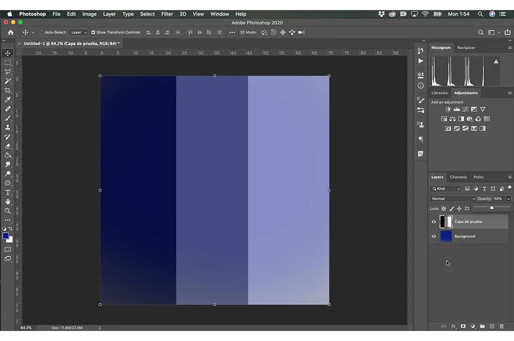 capa de prueba para generar modos de fusion en Photoshop, diferentes tonalidades de color azul