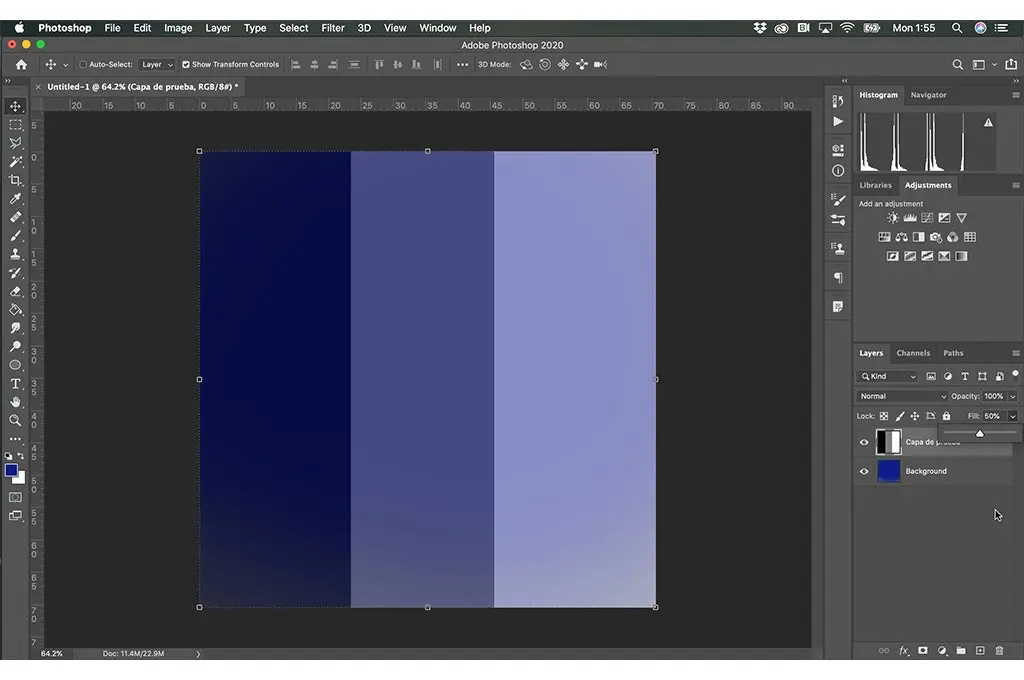 mezcla de capas en Photoshop en ejecucion diferentes tonalidades de azul