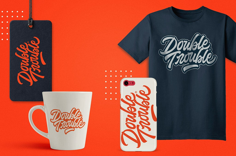 ilustracion de una credencial, un vaso, un case y una camiseta con el logo de una marca