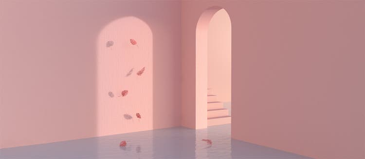ilustracion 3d de un muro con un marco que conduce a unas escaleras