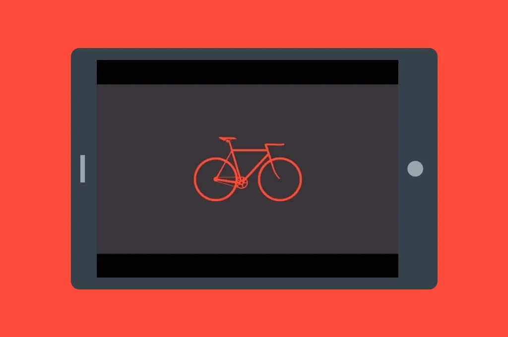 Ilustracion de una tablet en su interior la imagen de una bicicleta color rojo 