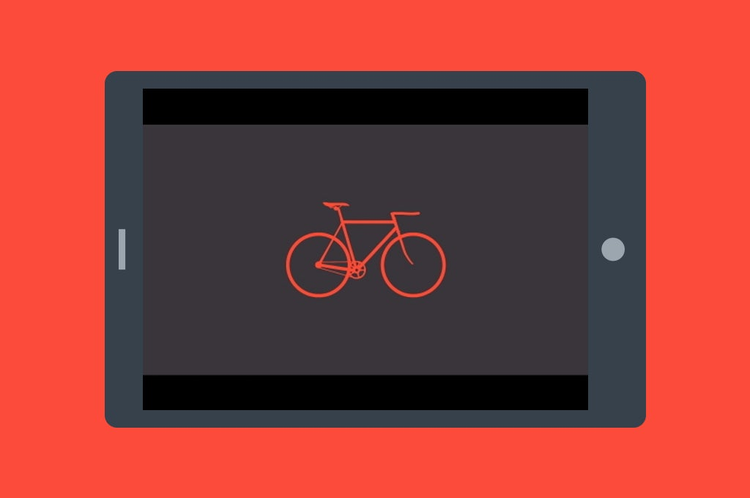 Ilustracion de una tablet en su interior la imagen de una bicicleta color rojo 