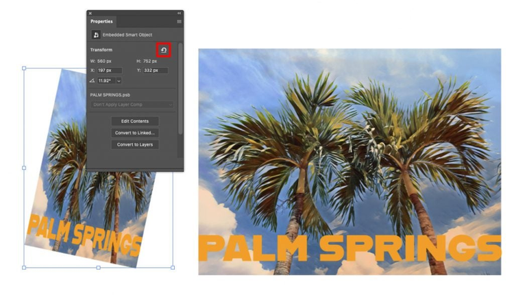 restablecimiento de objetos palmeras