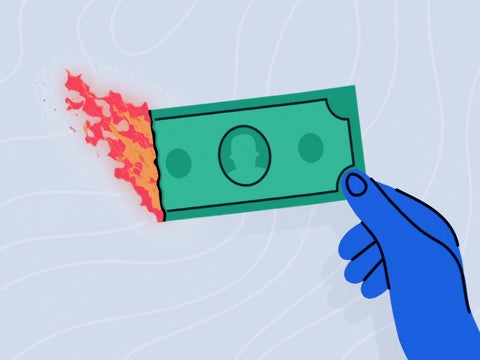 ilustracion de la mano de una persona sosteniendo un dolar que se esta quemando