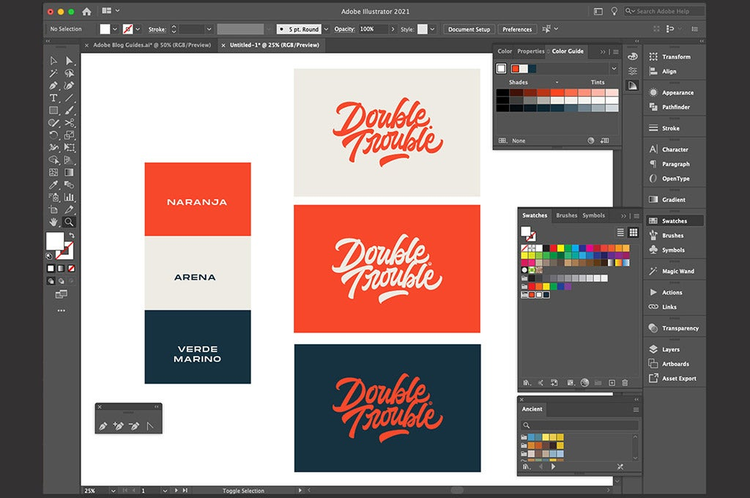 mesa de trabajo illustrator diferentes tipos de vectorizado y colores de un logo