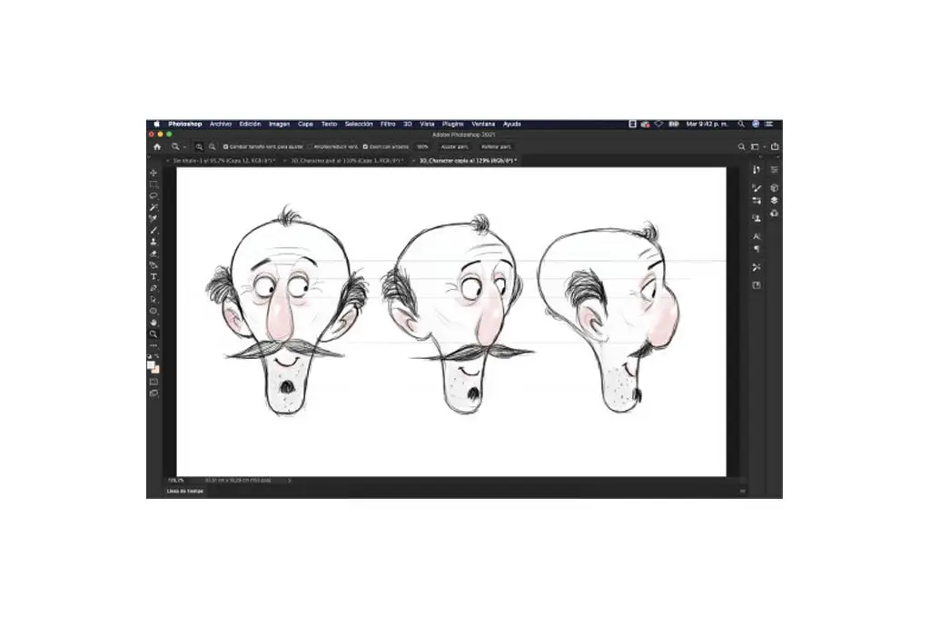 mesa de trabajo adobe photoshop para la creacion de personajes en 3d rostro del personaje en diferentes perspectivas