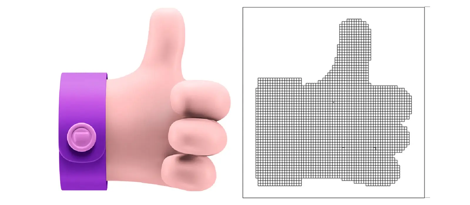 ilustracion de una mano humana en efecto pixel art
