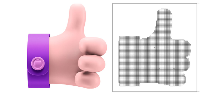 ilustracion de una mano humana en efecto pixel art