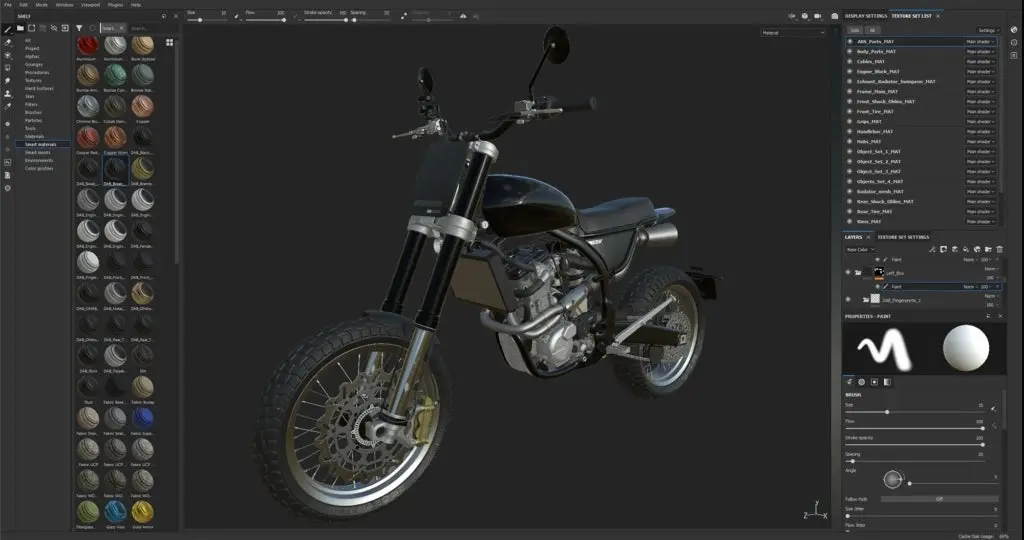 Perspectiva final de la motocicleta con todos los materiales y texturas hechas con Substance Painter