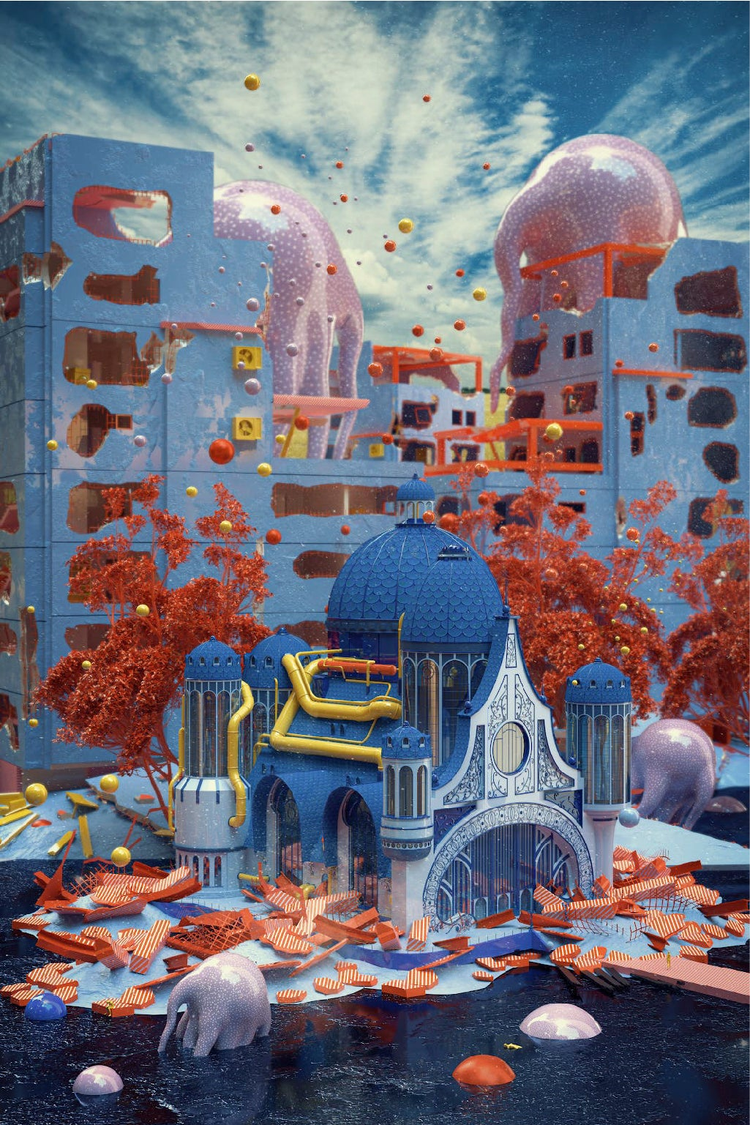 Adobe dimensión ilustracion digital 3D de un castillo