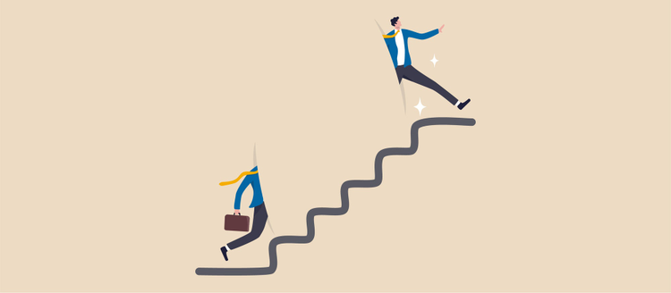 ilustracion de un joven subiendo unas escaleras, Shortcuts Adobe Creative Cloud