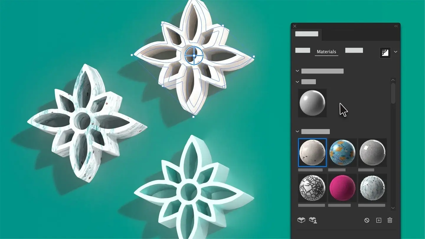 Figuras creadas con la opción de 3D de Adobe Illustrator con un fondo azul