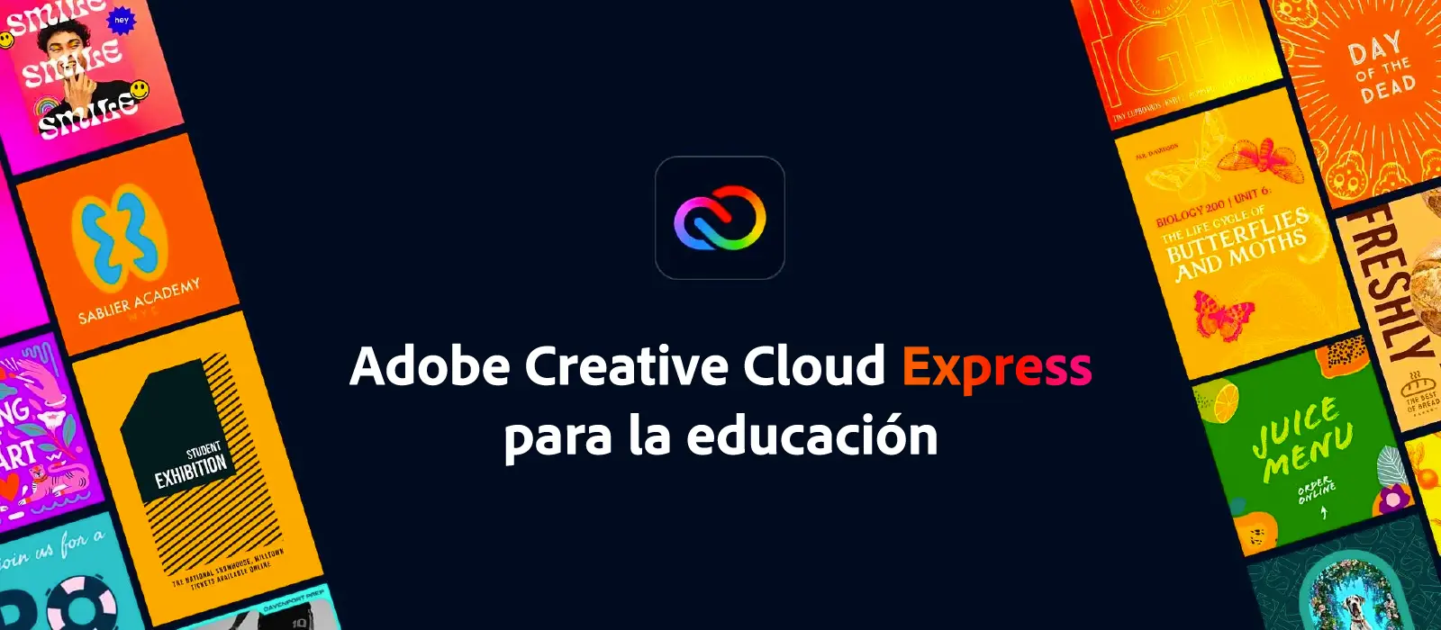 Portada con el texto Adobe Creative Cloud Express for Education