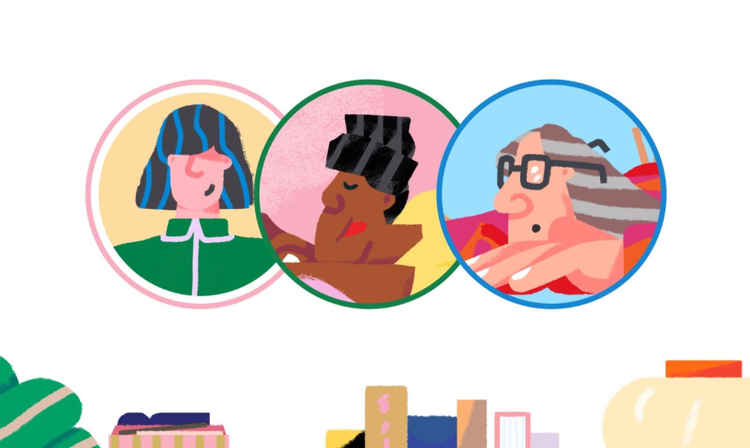 ilustracion de tres perfiles diferentes de personas una que se suscriben a Creative Cloud un joven un diseñador y una persona mayor