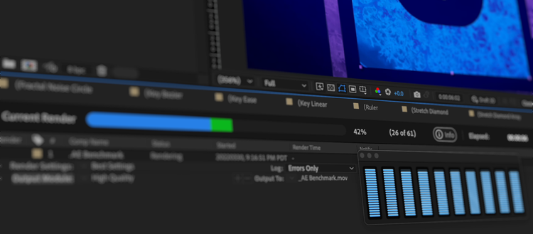 Close up of the features on After Effects.