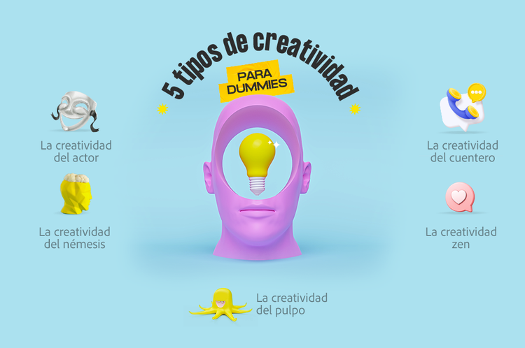 Ilustracion cabeza humana creando ideas, tipos de creatividad para dummies