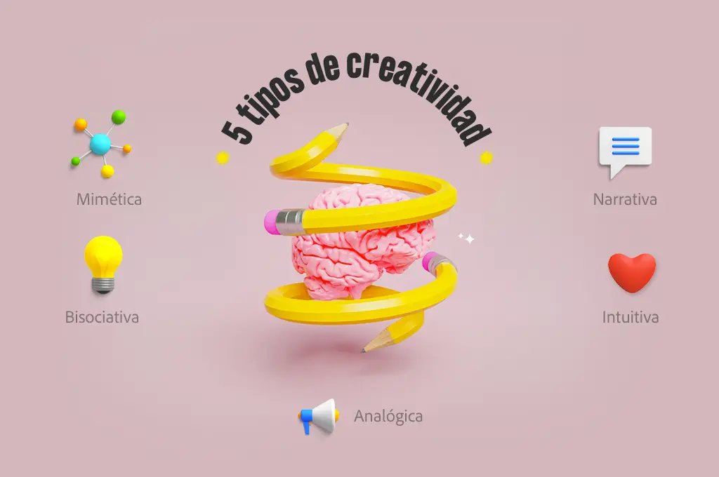 Ilustracion del cerebro humano rodeado por un lapiz, 5 tipos de creatividad