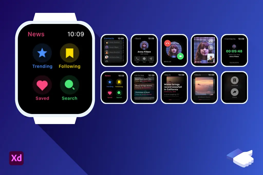 Imagen con varias interfaces de un smartwatch como UI kit tool