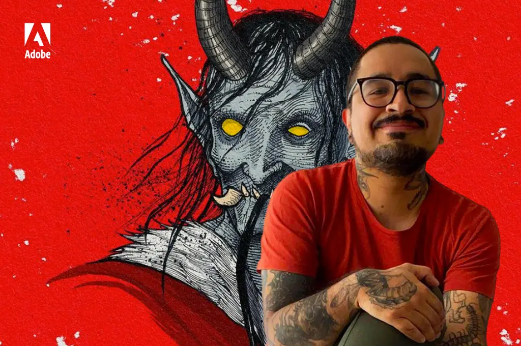 Retrato de Mike Sandoval, persona creativa de Mexico y su trabajo de ilustracion de horror