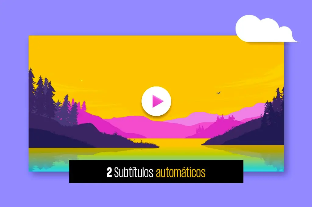 ilustracion de un paisaje con distintos colores sobre el paisaje un boton de reproduccion de video