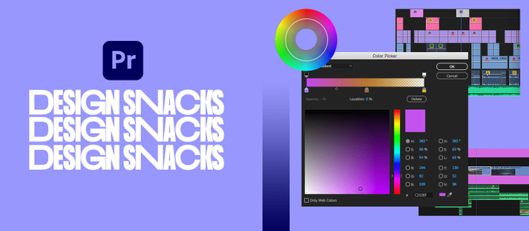ilustracion de desing snacks en la interfaz de adobe premiere pro