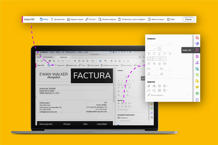 Interfaz de Acrobat indicando el primer paso para editar un documento