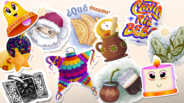 stickers con tradiciones navidenas de argentina, peru, colombia y mexico