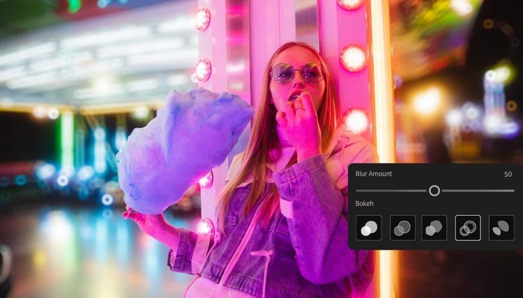 Image of a girl eating cotton candy made colorful after being edited in Lightroom.
