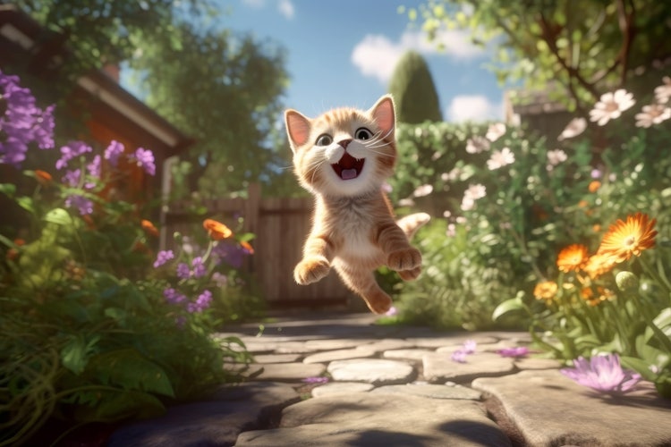Image of a cat jumping in the air from the Wonder and Joy trend.